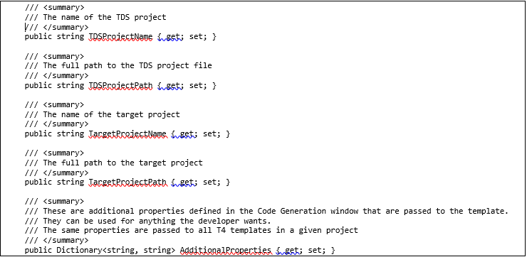 TDS T4 template changes to model